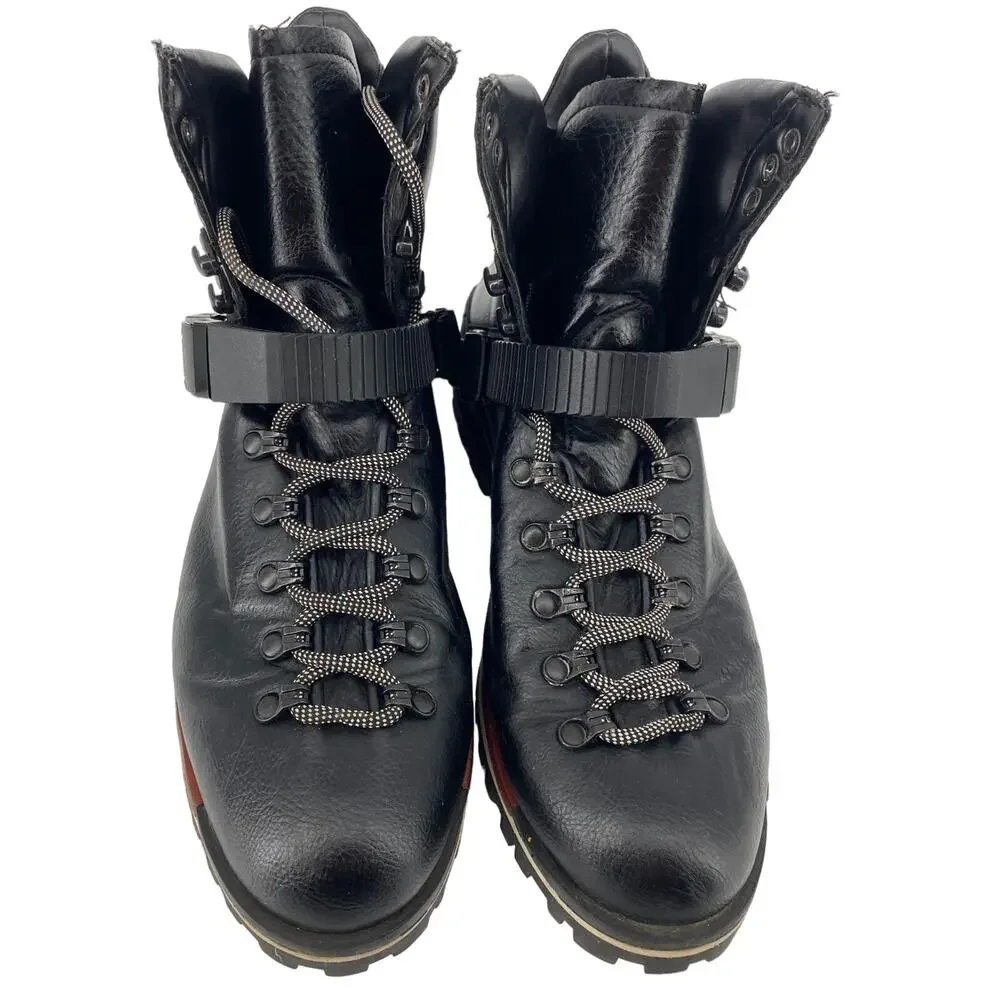 Zara Man men 7 black leather buckle lace up hiking rain boots